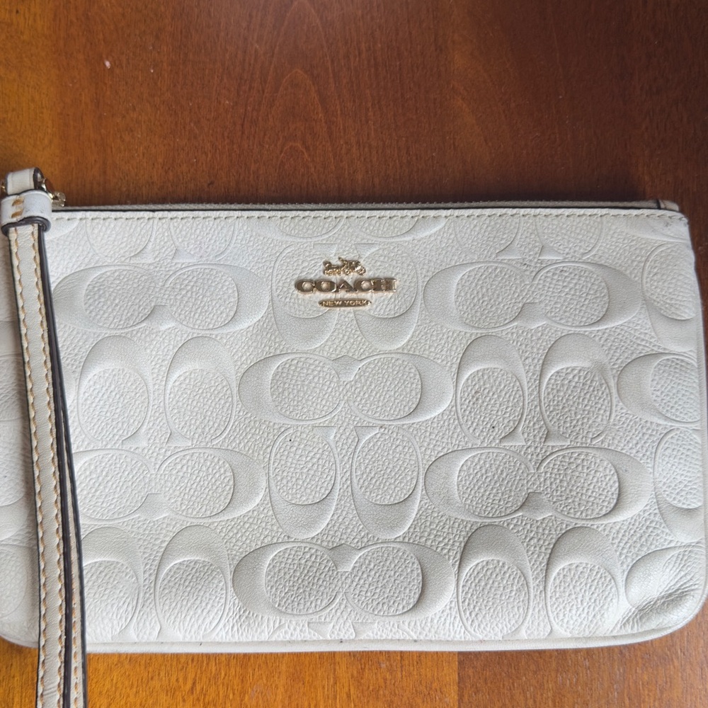 Coach Embossed Leather Off White Wristlet Clutch